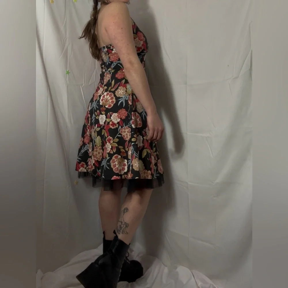 Y2K Black Floral Hawaii Tulle Whimsigoth Fairy Grunge Halter Dress Size M-L - Picture 14 of 16